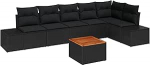 Rantry 7 osaliges Garten Sofa Set mit Kissen Schwarz Poly Rattan Akazie Gartenlounge Model3356637