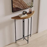 BeiJingYZ Konsolentisch Schmal aus Massivholz, Beistelltisch Schmal, Modern-Minimalistisch, Halbmondf&ouml;rmig, Flurtisch mit Eisenbeinen f&uuml;r Flur und Wohnzimmer(Brown,60x25x90 cm/24x10x35 in)
