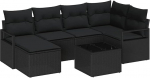 7-teiliges Garten-Sofa-Set mit Kissen Beige Poly-Rattan, 2-Sitzer Garten-Sofa mit Kissen Schwarz Poly-Rattan Gartenlounge Model3346463