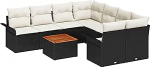 Gartensofa-Set mit Kissen 9 tk Schwarz Poly-Rattan Gartenm&ouml;bel Model3347306