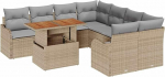 9-teiliges Garten-Sofaset mit Kissen Beige Poly Rattan, 2-Sitzer Garten-Sofa mit Stauraum und Kissen Beige Poly Rattan Gartenlounge Model3358177