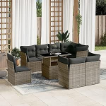 Gartensofa-Set 9-teilig mit grauen Kissen aus Polyrattan, Set Schlafsofa, Wohnzimmer, Gartensofa, modernes Sofaset f&uuml;r Outdoor, Outdoor-M&ouml;bel Modell 3266730
