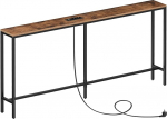 MAHANCRIS Slim Console Table with Charging Station, 160cm Side Table, Hallway Table Behind Sofa, Exhibition Table for Sofa, for Hallway, Living Room, Vintage Brown and Black ACTHR165UE01