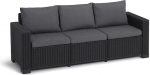 Allibert by Keter California Garden Lounge Sofa 3-Seater Graphite / Cool Grey with Seat and Back Cushions Plastic Round Rattan Look 199 x 68 x 72 cm