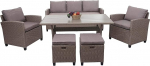 Mendler HWC-E95 Poly-Rattan Garden / Lounge Set, Spun Poly Semi-Round Rattan - Grey/Brown, Cushion Grey