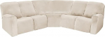 Velvet Stretch Recliner Sofa Covers L Shape Sectional Recliner Sofa Covers for Sofa Non-Slip Furniture Protector Thick Soft Washable (Beige)
