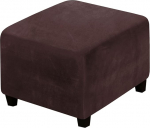 GAMUKAI Velvet Ottoman Slipcover Stretch Square Footstool Slipcover Foldable Storage Ottoman Covers for Living Room with Elastic Base (Brown)