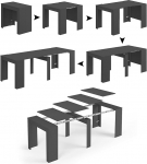 Dmora - Compton Extendable Dining Table, Extendable Dining Table, Table with Multi-Purpose Extensions, Extends up to 10 Seats, 51/237 x 90 x 78 cm, Anthracite