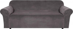 WLVG Stretch Velvet Sofa Slipcover, For1 2 3 4-Seater Sofa Covers, Non-Slip Washable Furniture Protector, Couch Slipcover, Dark Grey, Single Seat
