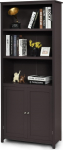COSTWAY Bookcase with Doors, Tall Cabinet with 3 Open Shelves, Standing Shelf, Filing Shelf, Office Shelf for Living Room, Office, 74.5 x 35.5 x 181.5 cm (Coffee)