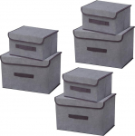 EURXLQ 6 halli kokkuvolditavat hoiukasti koos kaanega, linasest riidest kokkuvolditav hoiukast klapikaanega ja k&auml;epidemetega, r&otilde;ivakate kast koju, garderoobi (26 cm / 3 pakki + 36 cm / 3 pakki)