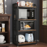 lovemanxi Kitchen Shelf 4 Tier Freestanding Microwave Oven Stand Storage Rack Island Cafe Bar for Living Room Home Office (Brown)