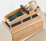 Sofatablett Armlehne, Faltbares Bambus-Tablett mit Getr&auml;nkehalter, Magnetisches 3-in-1-Couchseitentisch Anti-Rutsch Abnehmbarer Sofa-Organizer f&uuml;r Getr&auml;nke Handy Fernbedienung Snacks
