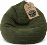 BuBiBag Premium Cord XXL Bean Bag, valmis t&auml;idetud ja &Ouml;ko-Tex sertifitseeritud, kriimustuskindel laia n&ouml;&ouml;riga m&auml;ngutool, vastupidav Bean Bag lastele ja t&auml;iskasvanutele, lihtne hooldus (oliiviroheline, 120 x 95 cm)