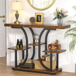 ikkle kitsas konsoollaud, 108 cm, t&ouml;&ouml;stuslik koridorilaud ja sissep&auml;&auml;sulaud koos hoiuruumiga, 3-korruseline kitsas puidust konsoollaud 5 riiuliga elutuppa, esikusse, rustikaalne pruun