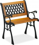 Relaxdays, Natural Black Armrest Heavy Duty Low Vintage Design Wood & Cast Iron 73 x 62 x 52.5 cm Garden Chair Wicker Wicker
