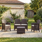 Dmora - Urano Lounge komplekt v&auml;ljas, aiam&ouml;&ouml;blikomplekt padjadega, rotangist efektiga istumisala, 100% Made in Italy, pruun