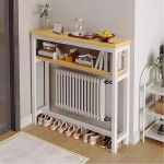 Multifunktsionaalne radiaatoririiul, 2-kihiline talumajapidamise kitsas konsoollaud, &otilde;huke metallist raamiga sissep&auml;&auml;sulaud elutuppa, esikusse, valge, 80 x 20 cm