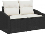 8-teiliges Garten-Sofa-Set mit Kissen Schwarz Poly-Rattan Akazie Gartenlounge Model3347789