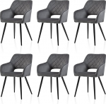 TUKAILAI S&ouml;&ouml;gitoa toolid komplekt 6 sametist k&ouml;&ouml;gitooliga Polsterdatud toolid avatud seljatoega, k&auml;etoed, polsterdatud iste, metallist jalad, toolid elutuppa, s&ouml;&ouml;gituppa, k&ouml;&ouml;ki (6, Hall)