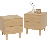 Massiivpuidust &ouml;&ouml;kapp 2 lainelise sahtliga ja soonikpaneelidega, boho &ouml;&ouml;kapp box spring voodile (48 x 40 x 55 cm), tamme v&auml;limus ja kummipuidust jalad.