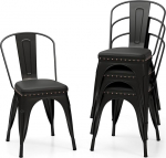 HOMASIS 4 s&ouml;&ouml;gitooli virnastatav k&ouml;&ouml;gitool t&ouml;&ouml;stuslikus stiilis metallraam eemaldatav tagumine polsterdatud istmepadi kohvik-bistro koormus 150kg (must)