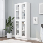 Festnight Display Cabinet Bookcase with Glass Doors Filing Cabinet Glass Door Glass Display Cabinet Standing Display Cabinet White 82.5 x 30.5 x 185.5 cm Wood Material
