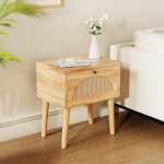 Bedside Table, Rattan Bedside Table, Simple Design, Large Storage Space, Solid Wood Legs, Suitable for Bedroom, Living Room, Small and Exquisite (60 x 30 x 40 cm)