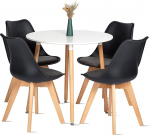 FURNITABLE Round Dining Table with 4 Chairs Dining Set for Dining Room Kitchen Living Room White Dining Table and Velvet Padded Chair