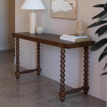 Konsolentisch Schmal mit Zapfenverbindung, Beistelltisch Schmal, Beinen im R&ouml;mischen S&auml;ulenstil und Nat&uuml;rlicher Holzmaserung, Flurtisch f&uuml;r Flur, Wohnzimmer(100x40x80 cm/39x16x31 in)