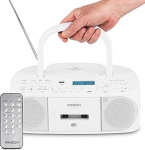 MEDION DRX-1 Plus Boombox (kaasaskantav DAB+ FM raadio, Bluetooth, CD m&auml;ngija, MP3, kassett, k&otilde;rvaklapipesa, stereo helis&uuml;steem, AUX, v&otilde;rk ja aku) Valge