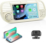 Android 13 autoraadio FIAT 500 (2007-2015) | 7-tolline IPS puuteekraan veekindla HD tagantvaate kaameraga | Traadita CarPlay ja Android auto | 2GB+64GB GPS Bluetooth juhtimispult valge
