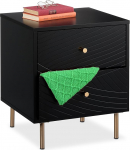Relaxdays Bedside Table, 2 Drawers, Bedside Table, Bedside Table, Bedside Box, HBT 52 x 45 x 40 cm, Black/Gold