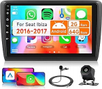 2G 64G VECHTEL 9-tolline autoraadio Seat Ibiza 2016-2017 Carplay Android auto, Android 15, EQ, WiFi GPS, Mirror Link, Bluetooth RDS/FM raadio koos AHD tagurduskaameraga