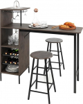 HOMASIS Bar Table with 2 Bar Stools, 3-Piece Dining Table Set & 2 Bar Chairs, Dining Set with Drink Holder & Shelf for Glasses, Industrial Bistro Table & 2 Chairs, Kitchen Counter Made of Steel Frame