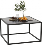 GIANTEX Coffee Table, Marble Look, Coffee Table, Tea Table with Metal Frame, Living Room Table, Modern Sofa Table, Square Side Table for Living Room, 70 x 70 x 40 cm (Black)