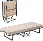 COSTWAY 90 x 200 cm k&uuml;lalisvoodi Memory Foam madratsiga, kokkupandav &uuml;heinimesevoodi, tugev metallist voodi kuni 120 kg, kokkupandav voodi ratastel, kokkupandav voodi telkimiseks ja k&uuml;lalistetuppa, kaasaskantav voodi (beež)