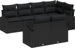Rantry 7-teiliges Garten Sofa Set mit Kissen Schwarz Poly Rattan, 2-Sitzer Garten Sofa mit Stauraum & Kissen Schwarz Poly Rattan Gartenlounge Model3354752