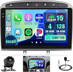 4+128G Android Autoradio mit Bildschirm f&uuml;r Peugeot 308,408 2007-2015 Wireless Carplay, Autoradio mit Navi 9 Zoll Incell Bildschirm Android Auto/FM/RDS/R&uuml;ckfahrkam
