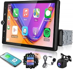 Autoradio 1 DIN koos A-apple Carplay Android Auto 10,4-tolline p&ouml;&ouml;rlev puuteekraaniga autoraadio iOS / Android peeglilink Bluetooth FM-raadio USB / AUX / EQ / h&auml;&auml;ljuhtimine roolijuhtimine tagurdamine