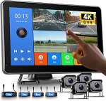 Hodozzy 4 Kanal R&uuml;ckfahrkamera 4K Loop Aufzeichnung, 10,1 Zoll Touchscreen Geteilter Kamera Monitor mit 4 R&uuml;ckfahrkameras, Nachtsicht, wasserdichte Autokamera mit BSD, Park&uuml;berwachung, Bildspiegelung