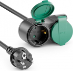 deleyCON 5 m v&auml;litingimustes kasutatav pikenduskaabel IP44 (H07RN-F 3G1,5 mm&sup2;) V&auml;litingimustes kasutatav ilmastikukindel kummist pikenduskaabel - kaitsekontaktpistik 2 x pesale - must