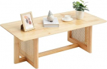 VEVOR Rattan Coffee Table Rectangular Coffee Table Woven Rattan Wood with Rubberwood Top 120cm Modern Boho Coffee Table with Storage Space & Natural Wood Legs for Living Room