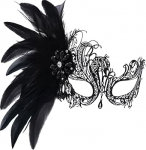 Sulgedega mask naiste, balli, balli, peo, must venetsia mask eemaldatava sulgede juukseklambriga karnevali jaoks.