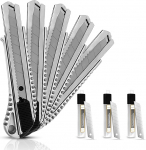 SANAWATEC 5 x Cutter Knives 18 mm + 30 x SK5 Snap-off Blades, Professional Carpet Knife, Made of Aluminium, with Rubber Handle, Robust and Ultrasarp, for Home and Commercial Use