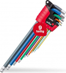 Wiha Allen Wrench Set 9 Pieces in ErgoStar Holder I 1.5 mm - 10 mm I Hexagonal Ball Head I Coloured Luminous I Angle Key Set (43849)