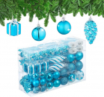 Relaxdays j&otilde;ulukujukate komplekt 71, Glitter, matt ja l&auml;ikivad kuusepuu kujukesed, saapad, s&uuml;da, koonused, plastik, bensiinisinine