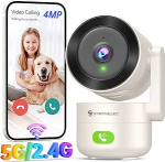 SYMYNELEC 2K siseruumide valvekaamera, 360 &deg;, 5GHz / 2,4 GHz WLAN j&auml;lgimine AI liikumistuvastusega, IR &ouml;&ouml;n&auml;gemine, 4MP IP turvakaamera siseruumides lemmikloomadele, koertele, beebimonitorile, mis on &uuml;hilduv Alexaga.