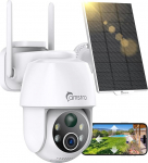 CAMSTRO 2K Outdoor Solar Battery Surveillance Camera, 360&deg; PTZ WLAN Camera Wireless with PIR Motion Sensor, 5200 mAh Non-Removable Battery, Colour Night Vision, 2-Way Audio, Cloud/SD Storage, 2.4 GHz