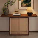 Farmhouse Massivholz-Eingangstisch, Eiche & Rattan-Konsole f&uuml;r Flur, Wohnzimmer - Stilvoller 119,4 x 30,5 x 76,2 cm Sofatisch, rustikale Heimdekoration